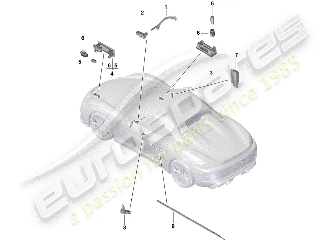 porsche 2020 (718 boxster spyder) luz interior diagrama de piezas