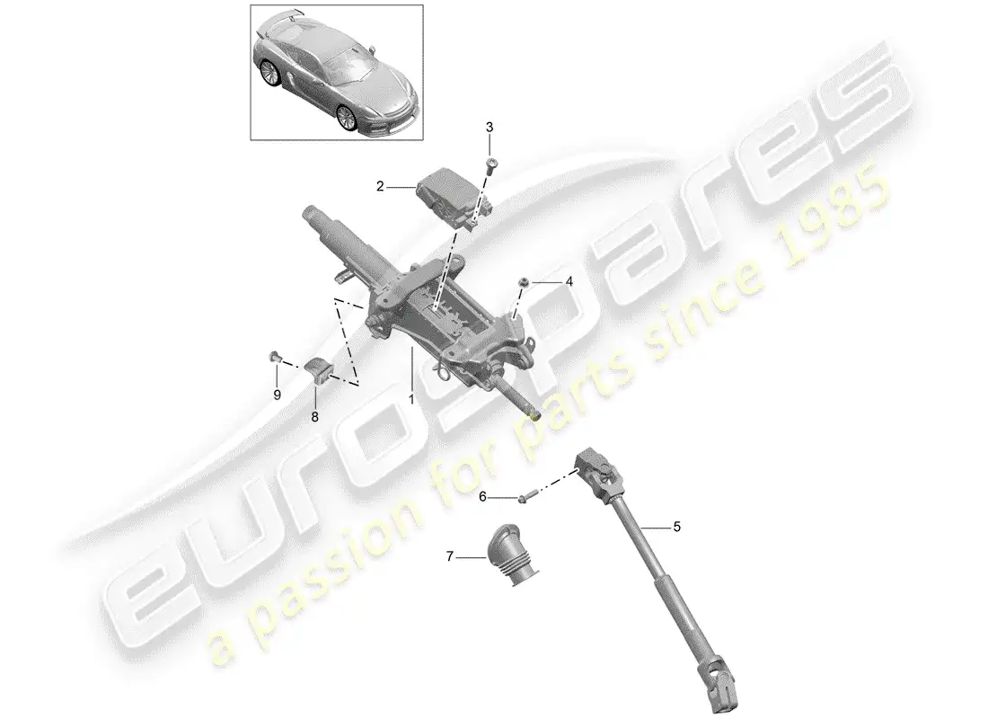 porsche 2016 (981 cayman gt4) diagrama de piezas de la columna de dirección