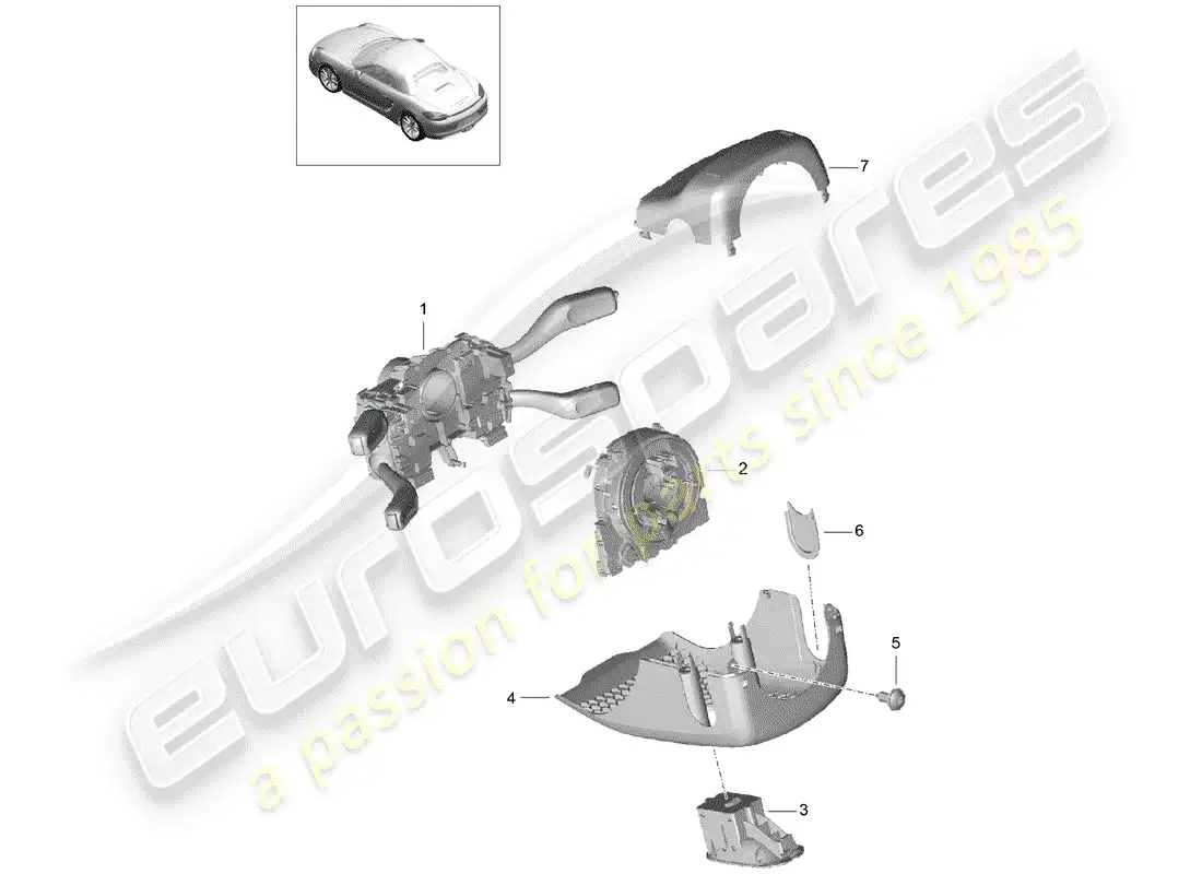 porsche 2012 (981 boxster) interruptor de la columna de dirección diagrama de piezas