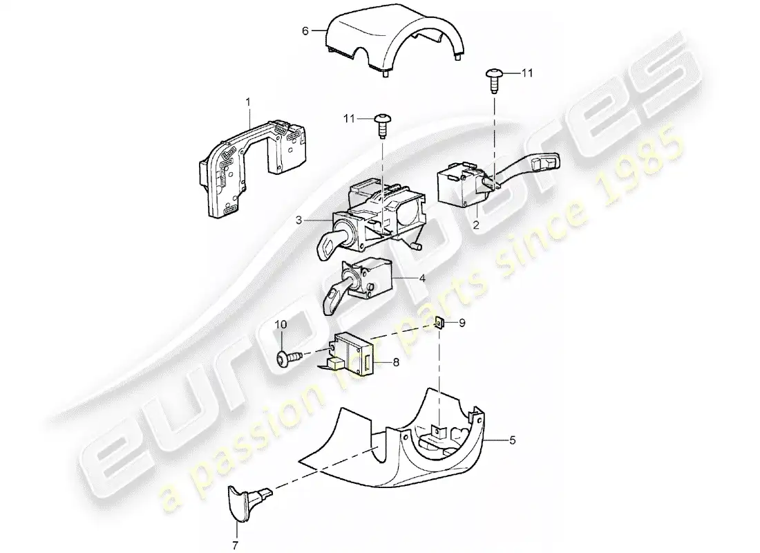 porsche 2005 (cayenne e1 9pa) interruptor de la columna de dirección diagrama de piezas