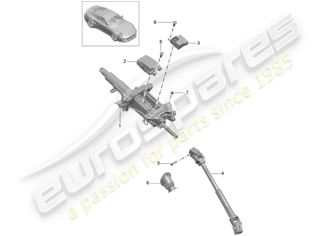 porsche 2019 (991-2 turbo) columna de dirección diagrama de piezas