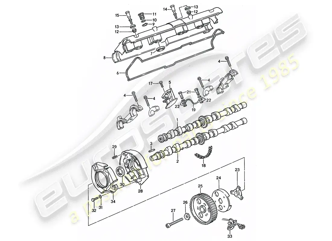 porsche 1990 (944) diagrama de piezas del árbol de levas