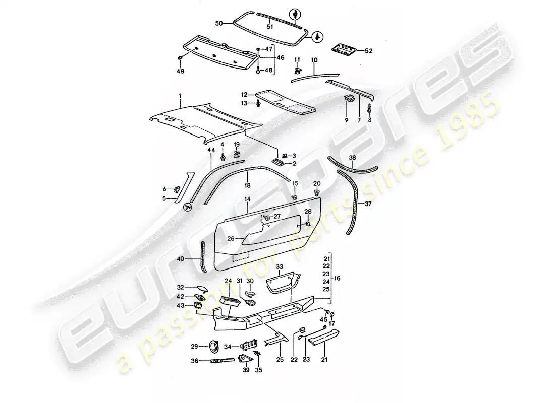 porsche 1993 (928) panel de la puerta - panel de decoración del techo diagrama de piezas