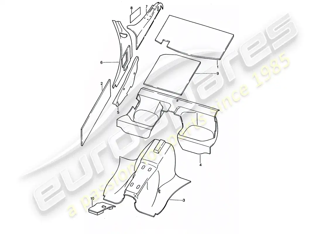 porsche 1993 (928) carcasa del cuerpo - absorbentes de sonido diagrama de piezas