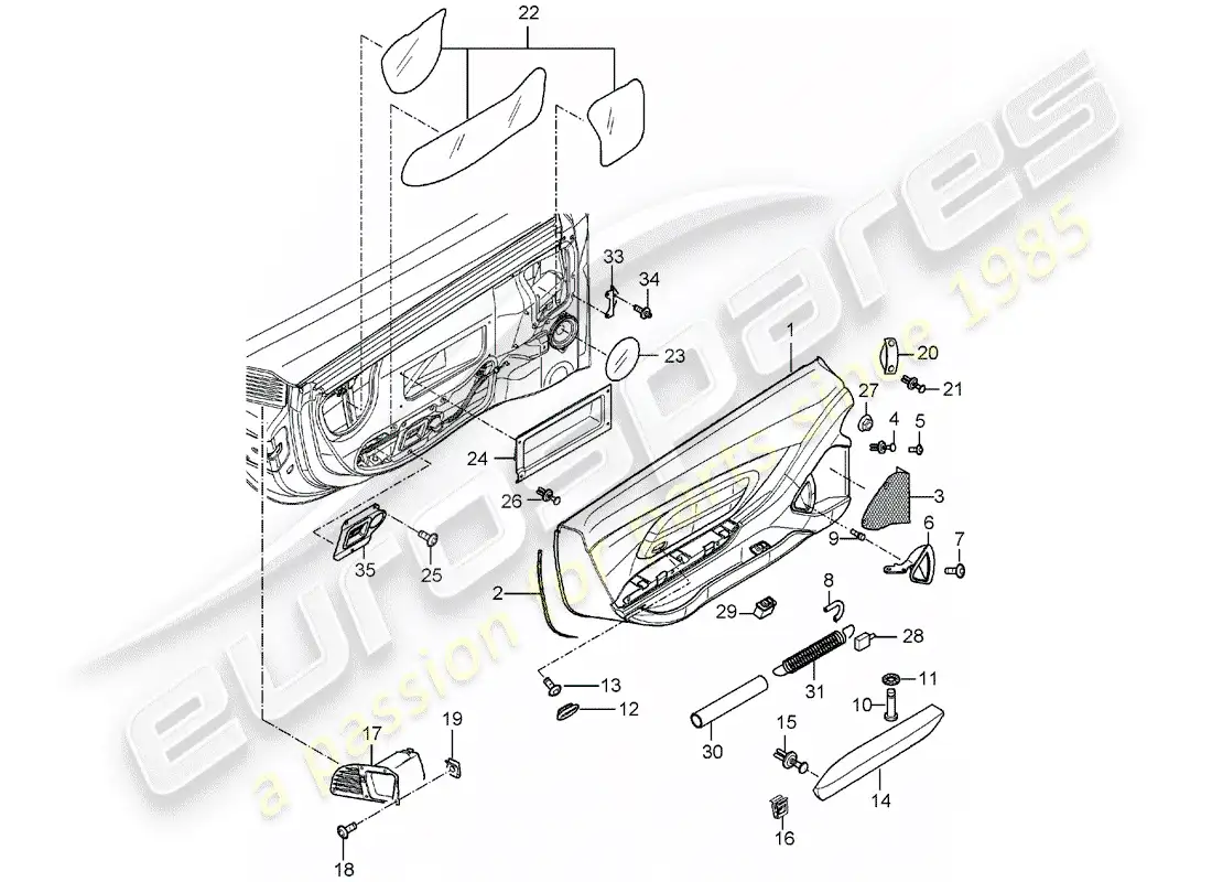 porsche 2005 (carrera gt) diagrama de piezas del panel de puerta