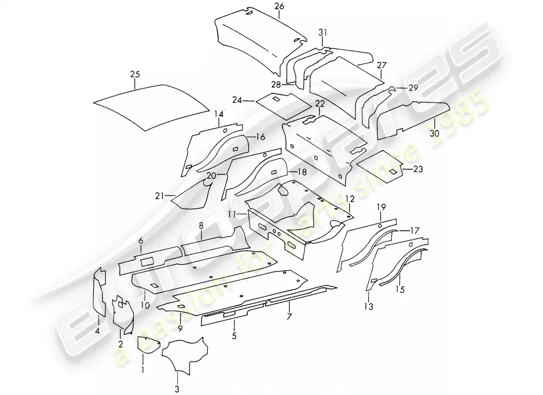 porsche 1965 (911/912) carcasa del cuerpo - absorbedor de sonido diagrama de piezas