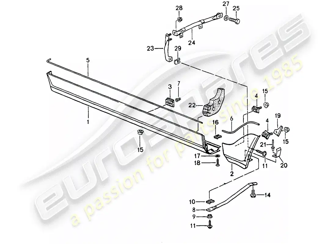 porsche 1994 (964) moldura de larguero diagrama de piezas