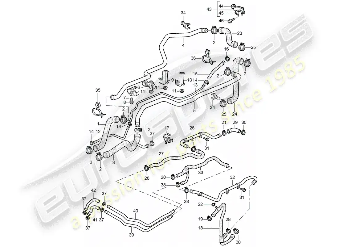 porsche 2000 (996) water cooling diagrama de piezas