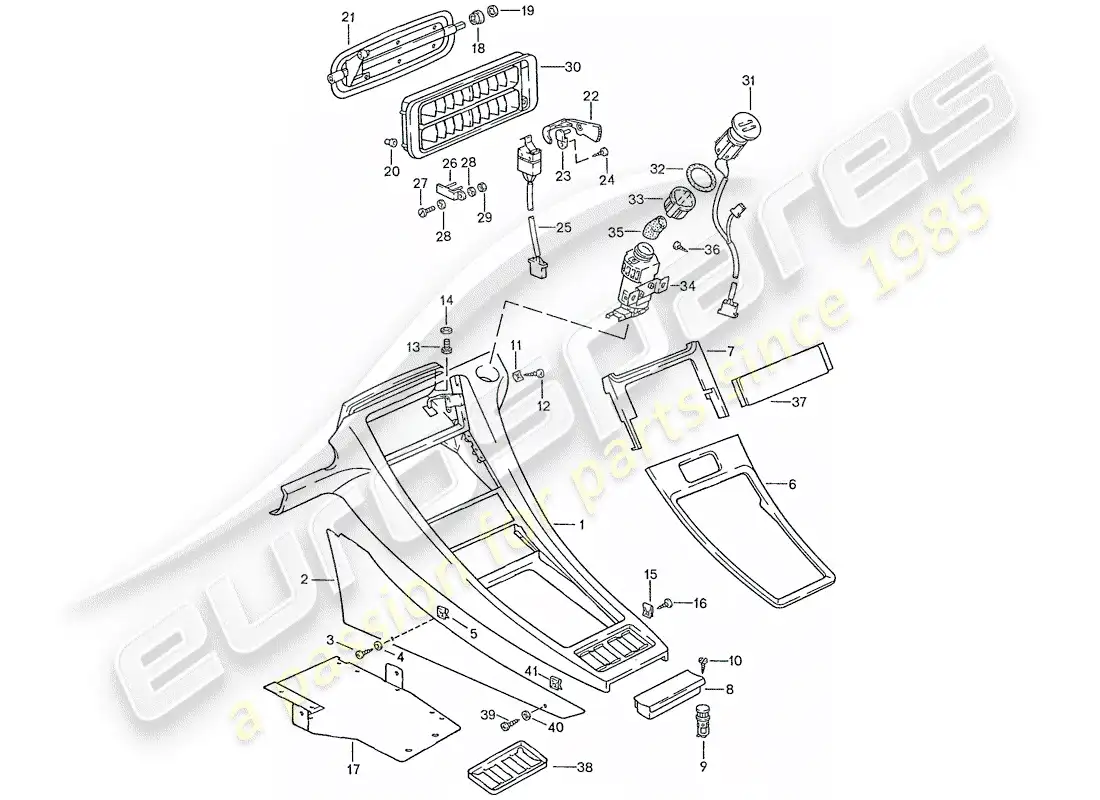 porsche 1989 (928) center console diagrama de piezas