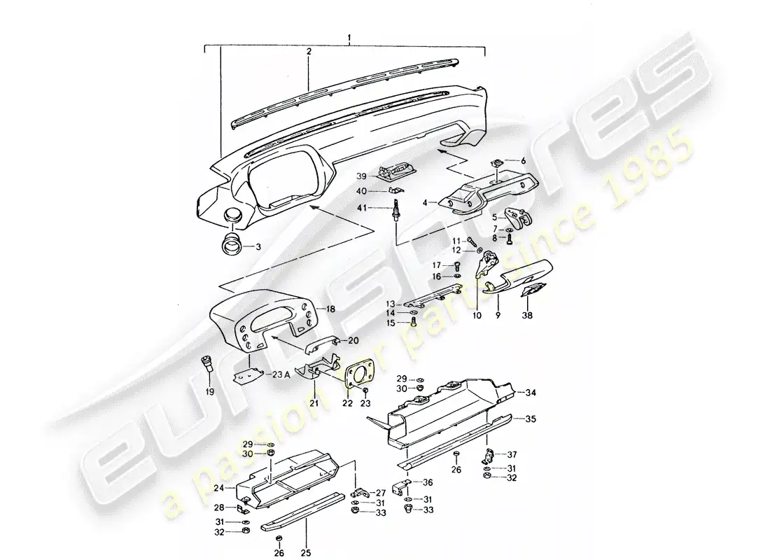 porsche 1993 (928) guarnecido del salpicadero - para coches sin - airbag - (lado del pasajero) diagrama de piezas