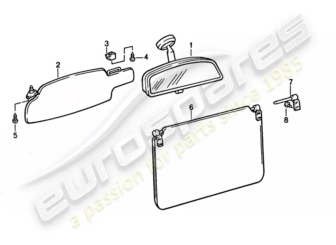 porsche 1993 (928) visera solar - espejo retrovisor interior diagrama de piezas