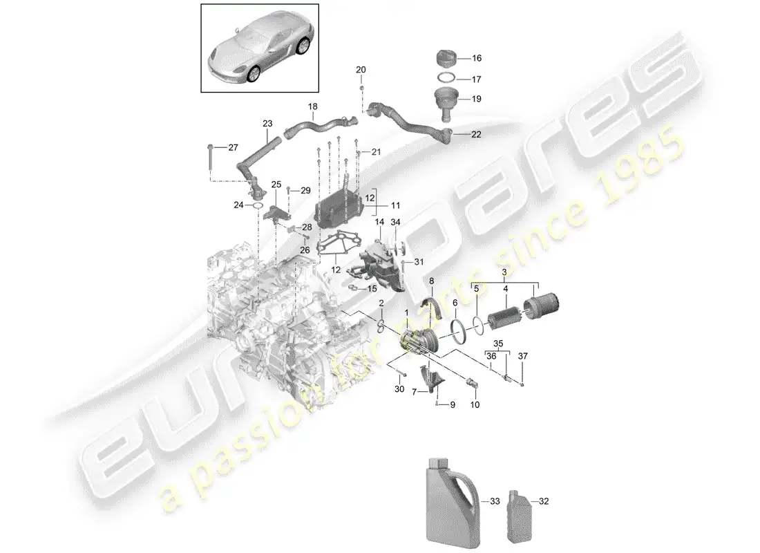 porsche 2018 (718 cayman) motor (presión de aceite./lubrica.) diagrama de piezas