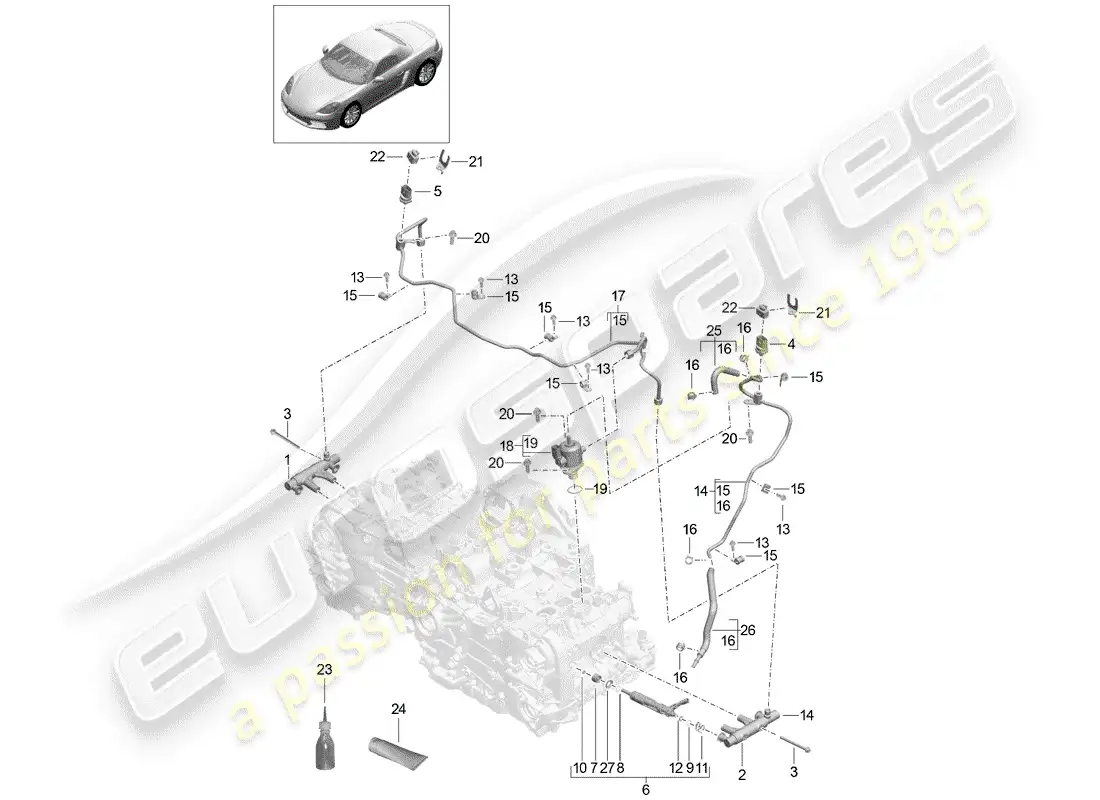 porsche 2019 (718 boxster) tubo de recogida de combustible diagrama de piezas
