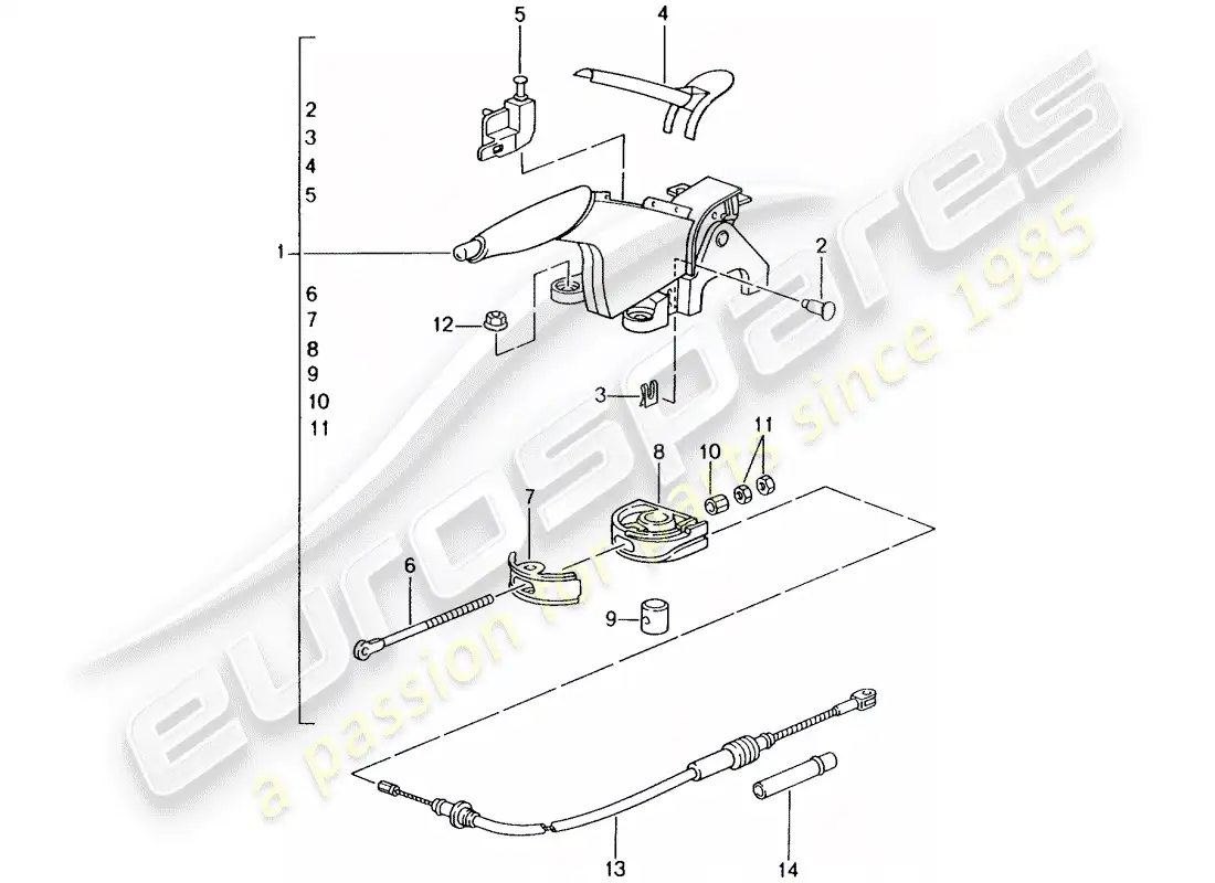 porsche 2001 (996 gt3) palanca de freno de mano diagrama de piezas