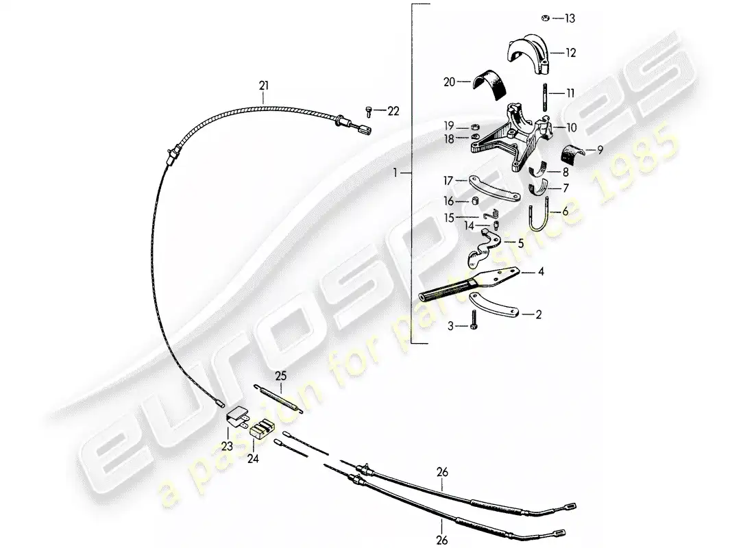porsche 1959 (356/356a) freno de mano diagrama de piezas