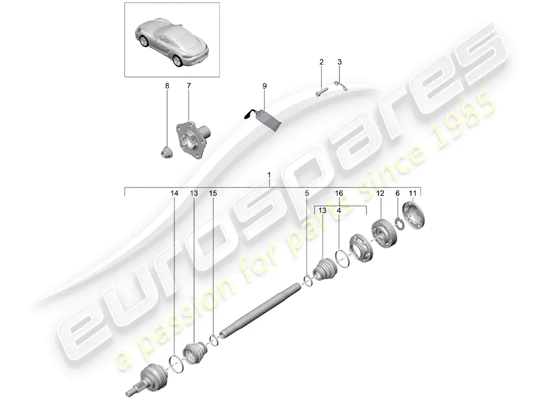 porsche 2019 (718 cayman) eje de accionamiento diagrama de piezas