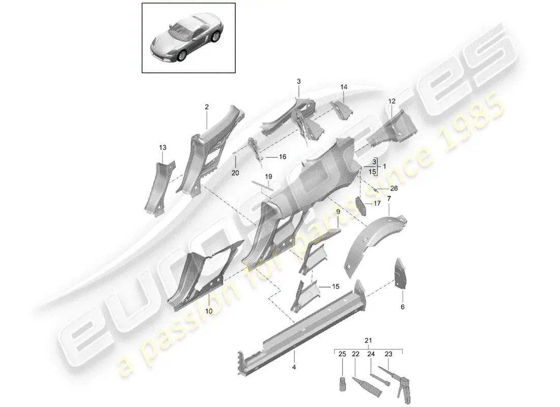 porsche 2018 (718 boxster) panel lateral diagrama de piezas
