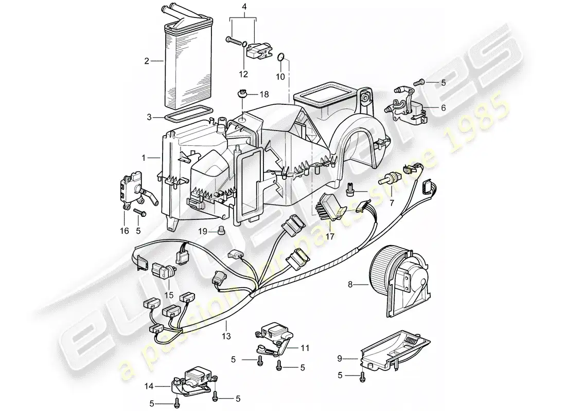 porsche 2001 (986 boxster) carcasa de distribución de aire - piezas sueltas diagrama de piezas