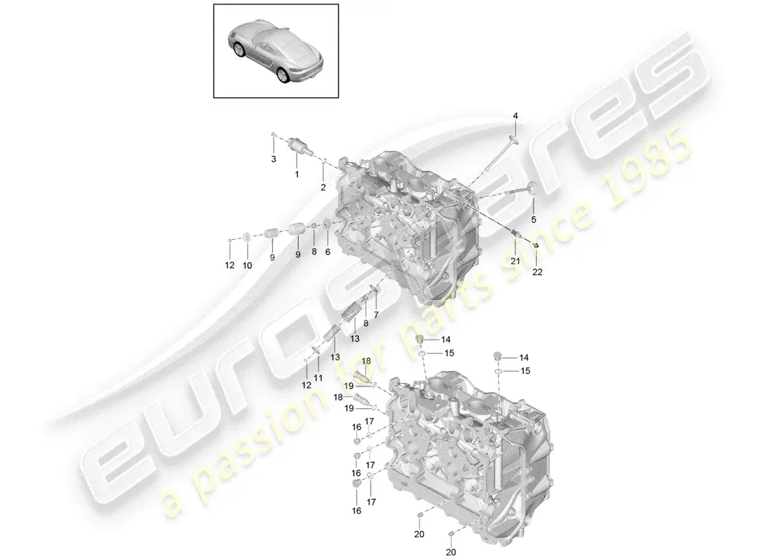 porsche 2018 (718 cayman) cabeza de cilindro diagrama de piezas
