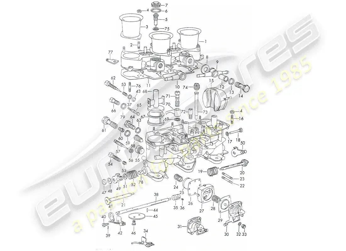 porsche 1973 (911) material de reparación - para - carburador - - weber - - - 40 idtp 1 3c/3c1 - d >> - mj 1971 diagrama de piezas
