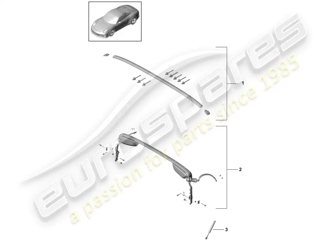 porsche 2015 (991-1 r/gt3/rs) marco superior diagrama de piezas