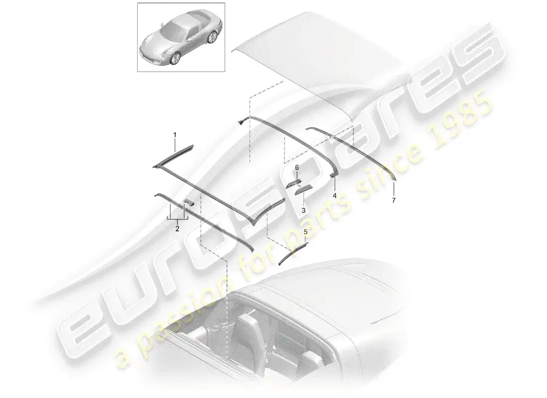 porsche 2019 (991-2) top convertible diagrama de piezas