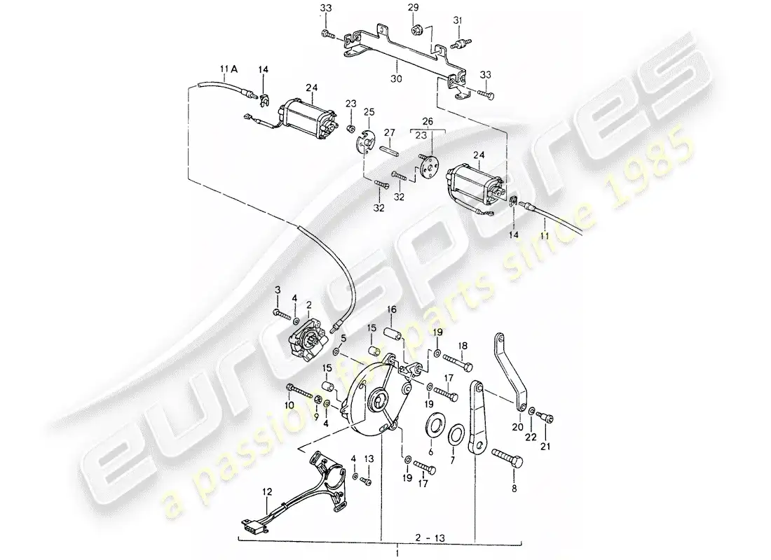 porsche 1991 (964) capota convertible - mecanismo de conducción diagrama de piezas