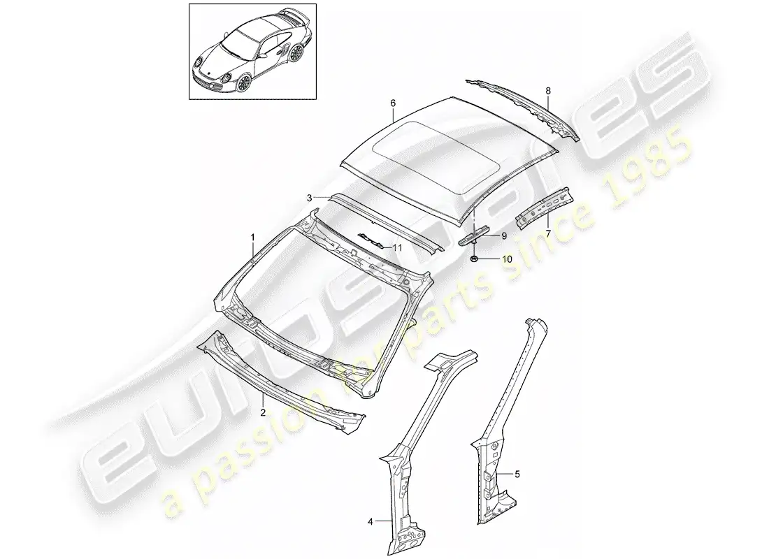 porsche 2011 (997-2 turbo / gt2 rs) diagrama de piezas de la capa
