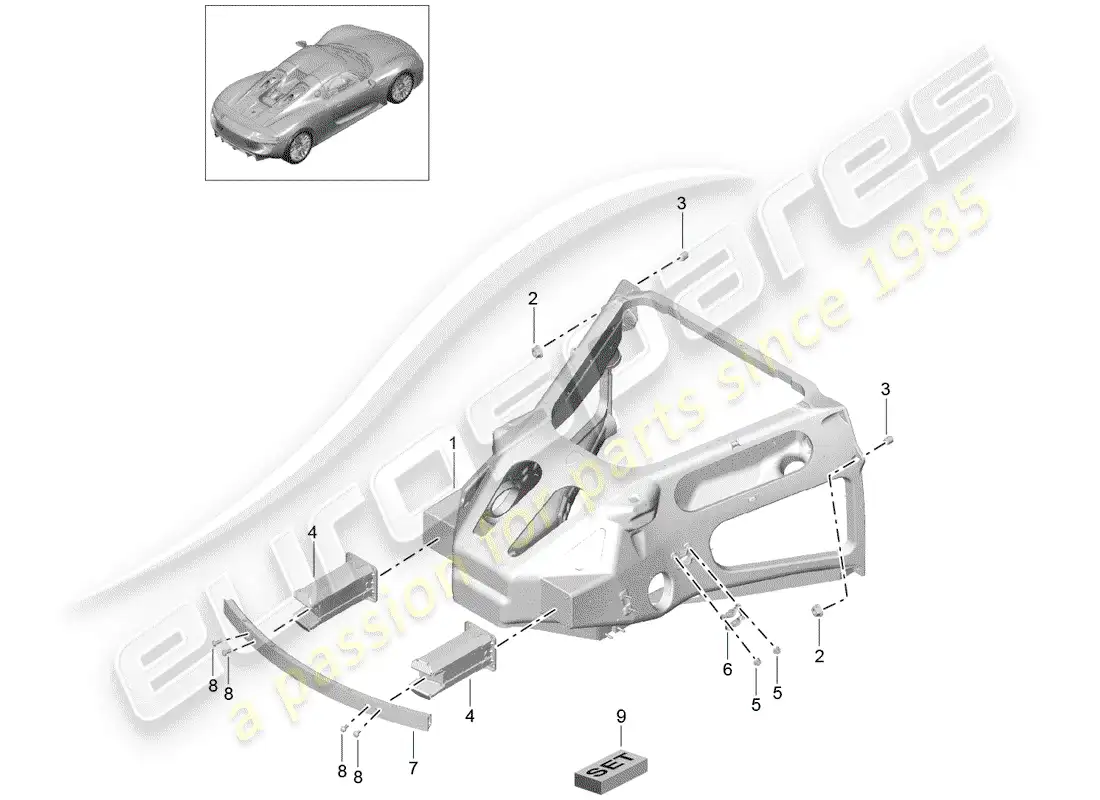 porsche 2015 (918 spyder) extremo posterior diagrama de piezas