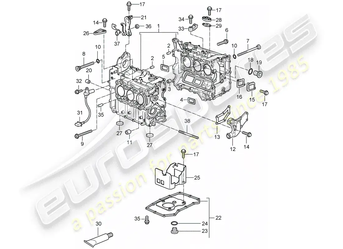 porsche 2006 (987 cayman) crankcase diagrama de piezas