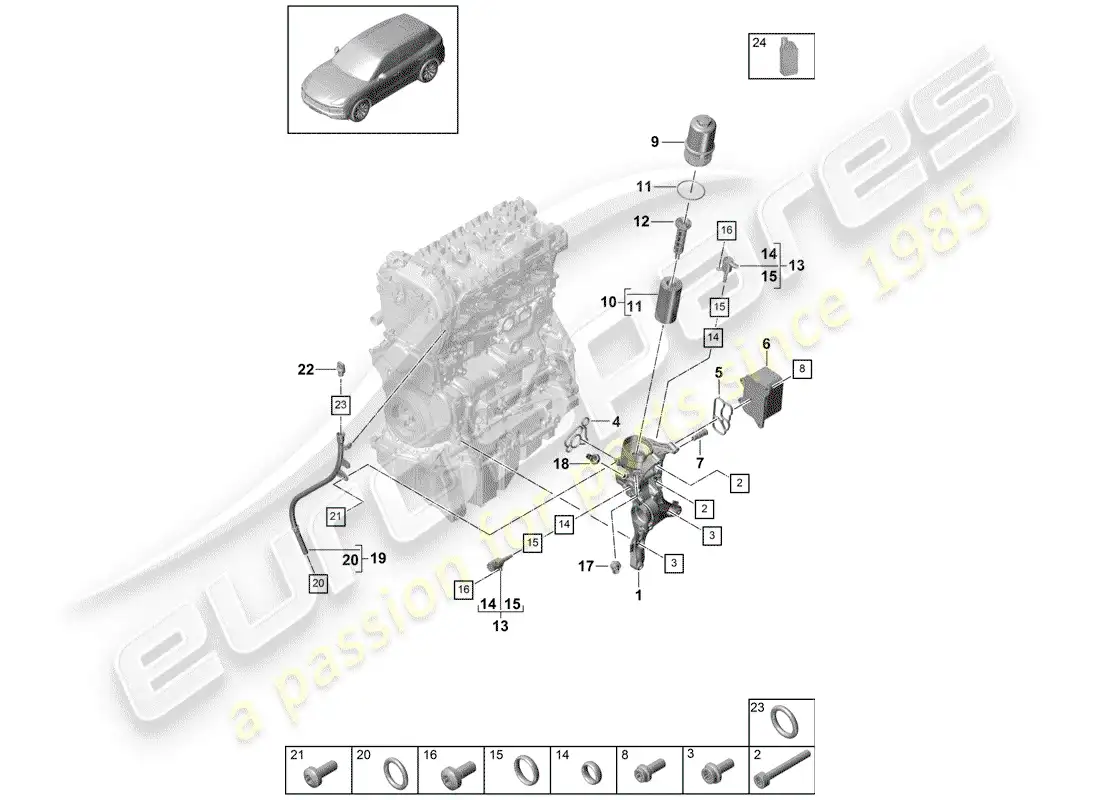 porsche 2020 (cayenne e3 9ya/9yb) filtro de aceite diagrama de piezas