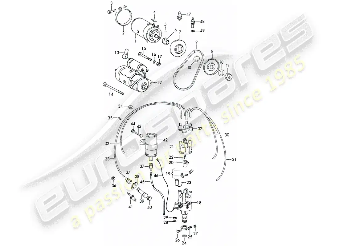 porsche 1966 (911/912) electricidad del motor diagrama de piezas