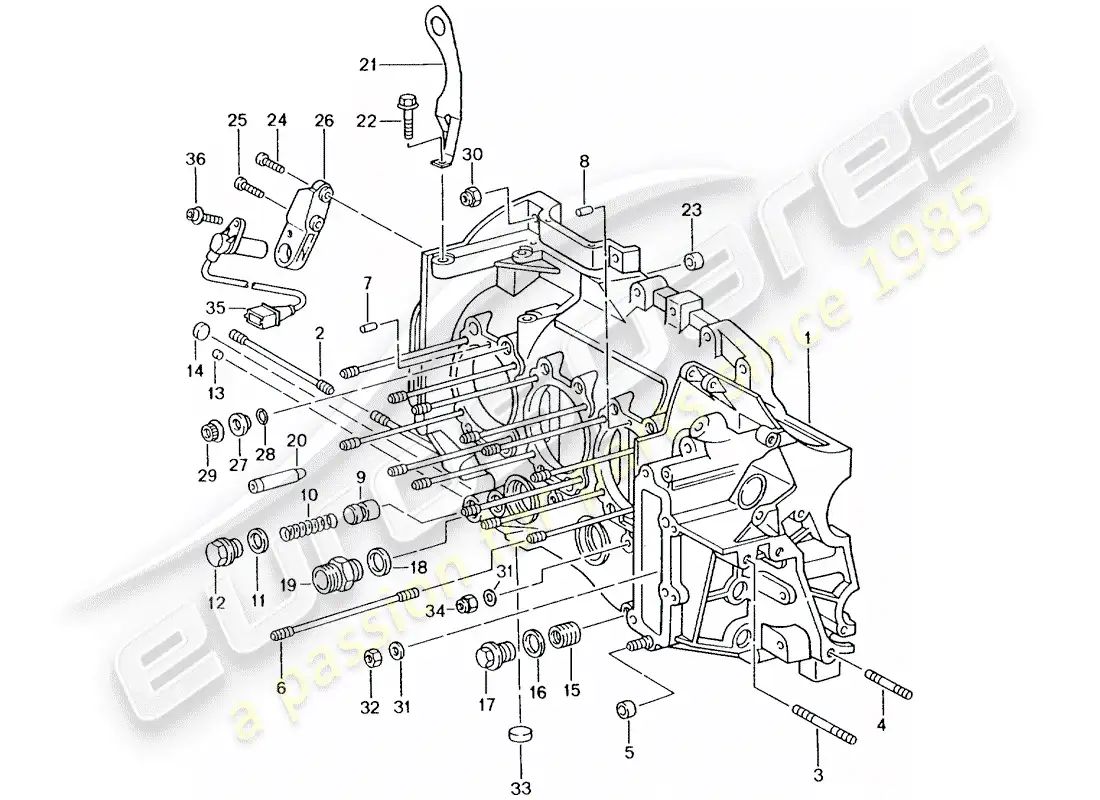 porsche 2002 (996 gt3) crankcase diagrama de piezas