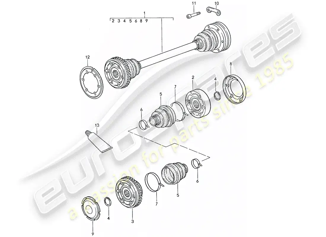 porsche 1988 (959) eje de accionamiento diagrama de piezas