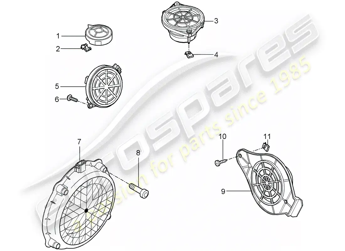 porsche 2009 (997-2 gt3) altoparlante diagrama de piezas