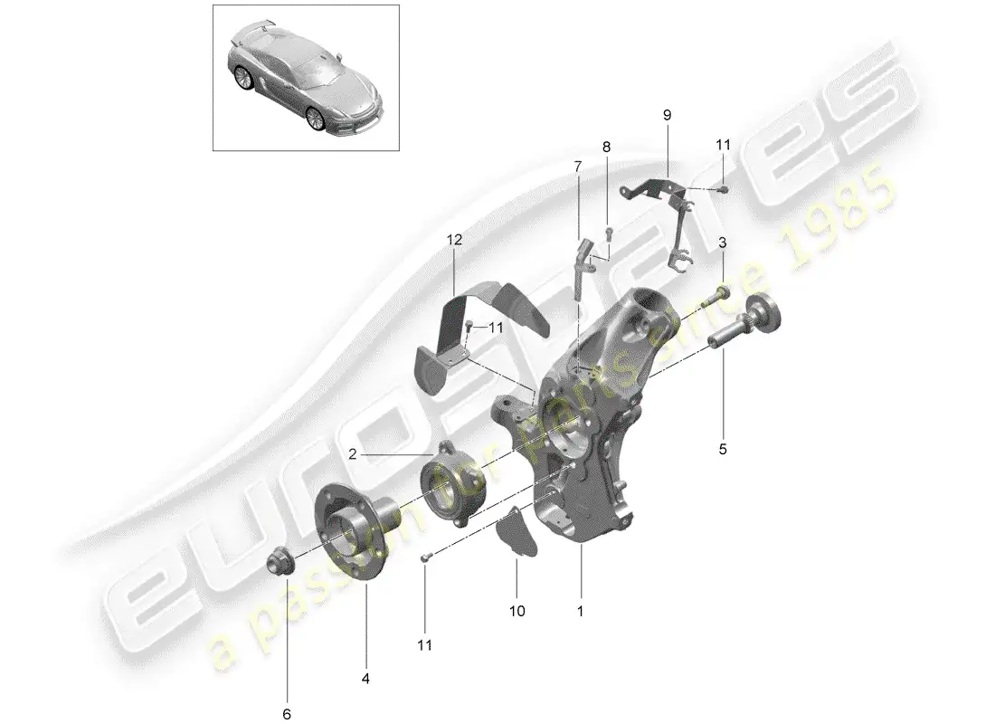 porsche 2016 (981 cayman gt4) diagrama de piezas del portador de ruedas