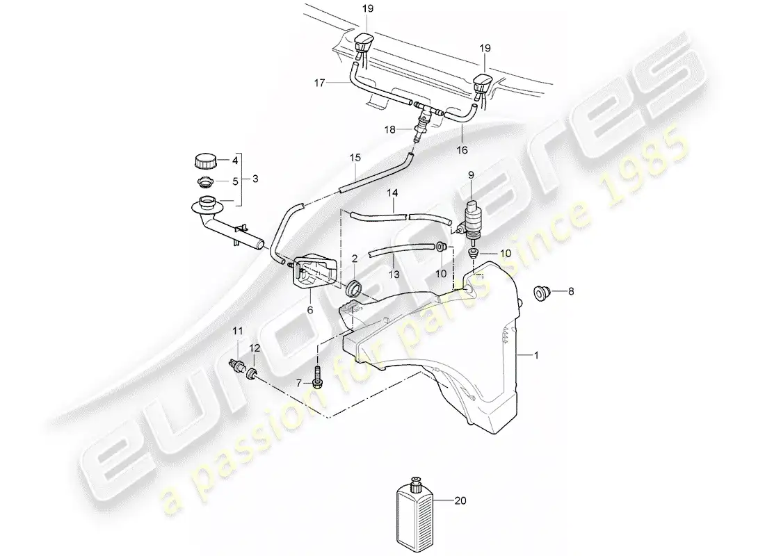 porsche 2005 (987 boxster) windshield washer unit diagrama de piezas