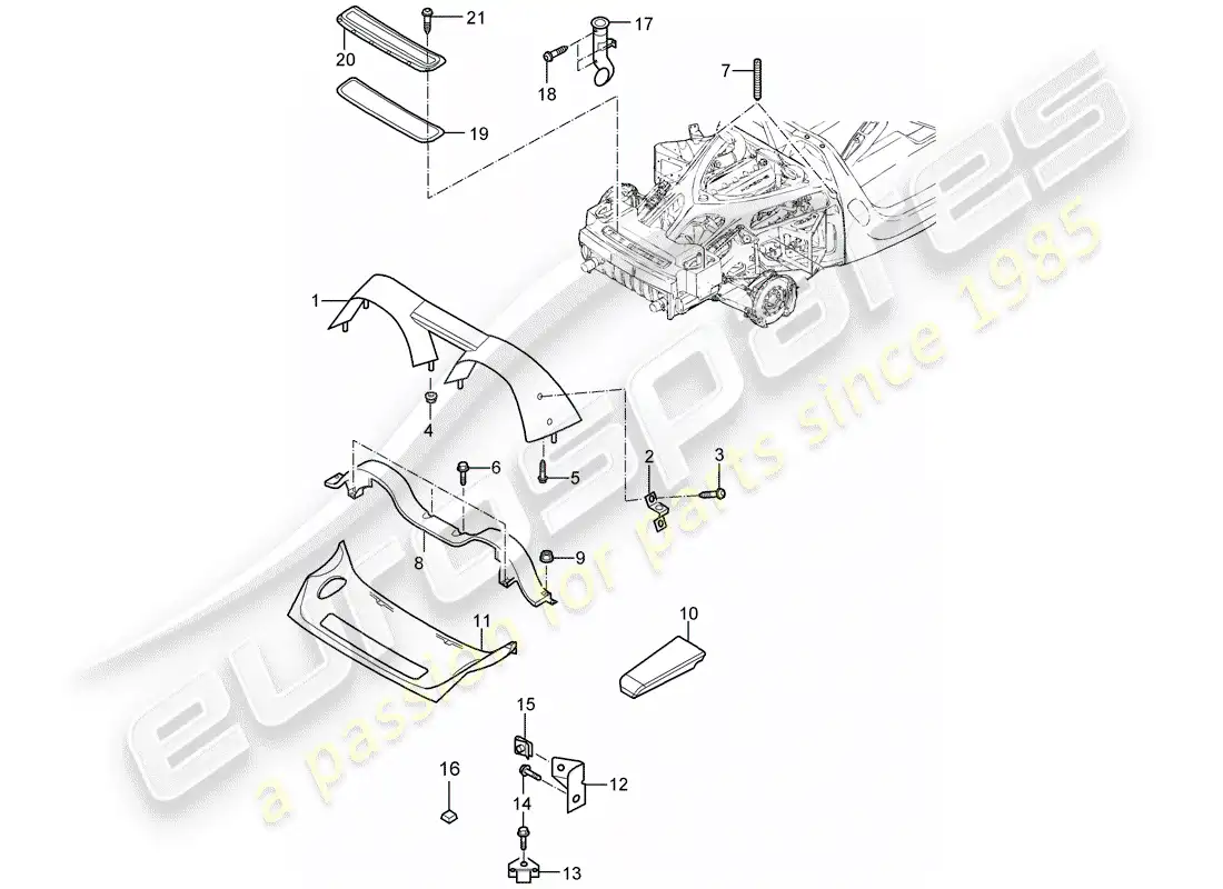 porsche 2004 (carrera gt) parte trasera - accesorios diagrama de piezas