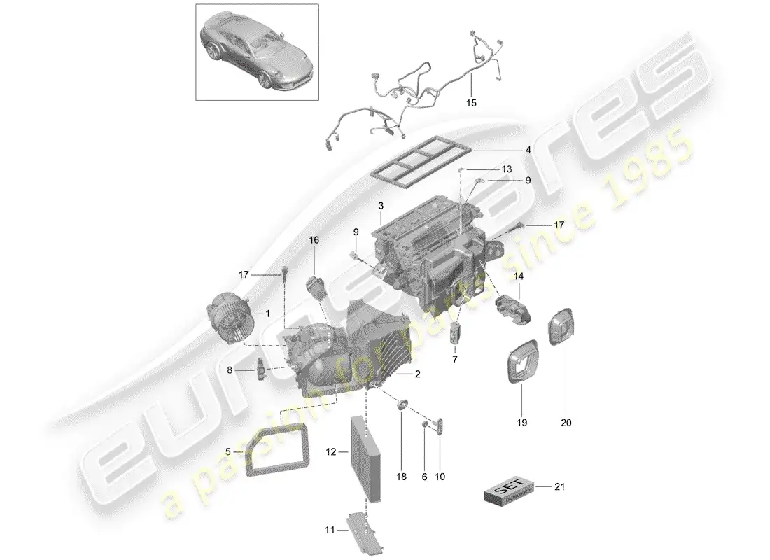 porsche 2015 (991-1 turbo) aire acondicionado diagrama de piezas