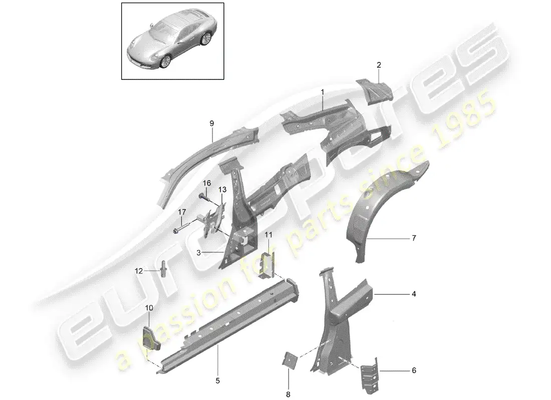 porsche 2020 (991-2) panel lateral diagrama de piezas