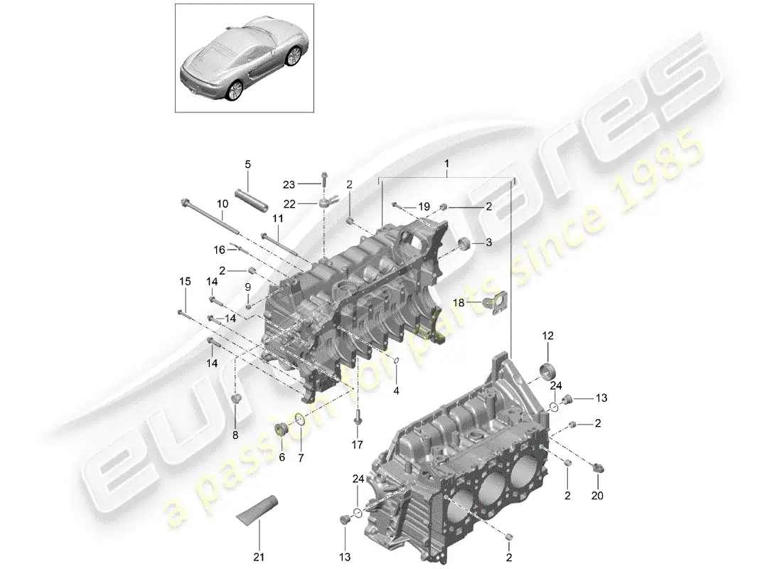 porsche 2016 (981 cayman) crankcase diagrama de piezas