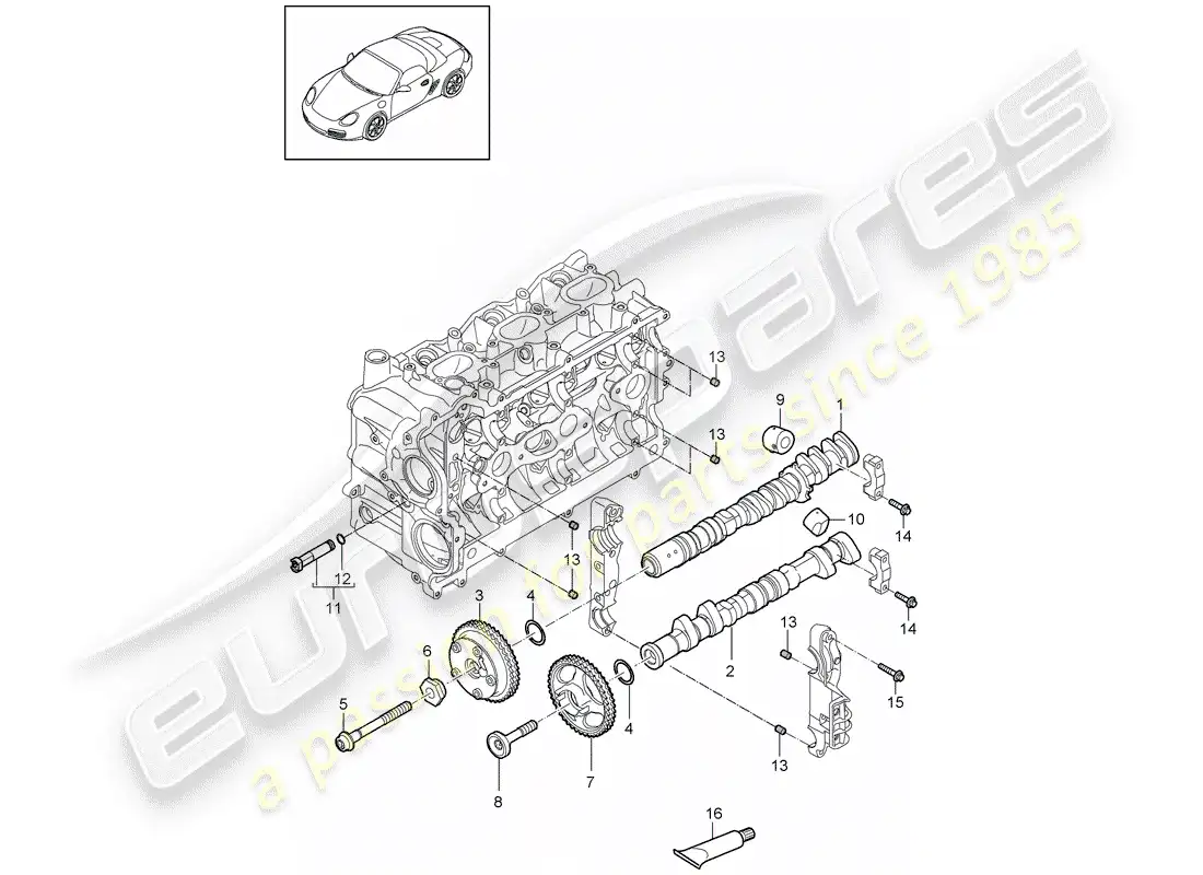 porsche 2012 (987 boxster) árbol de levas diagrama de piezas