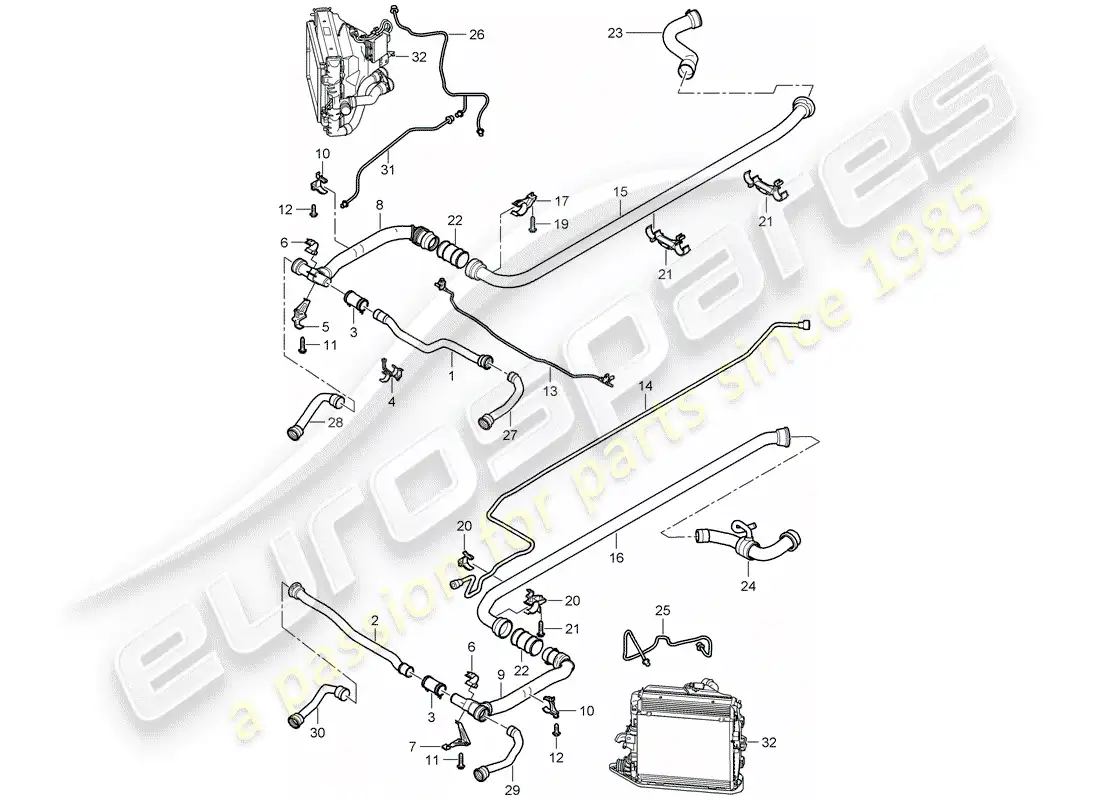 porsche 2007 (997-1 gt3) water cooling 2 diagrama de piezas