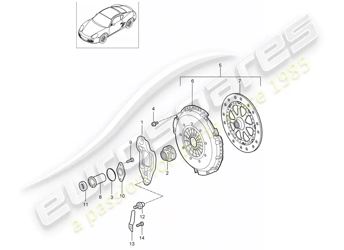 porsche 2007 (987 cayman) embrague diagrama de piezas