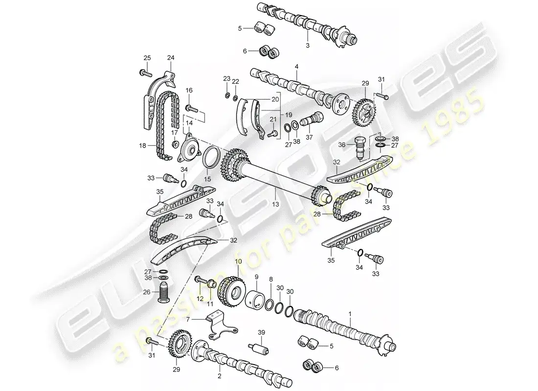 porsche 2007 (987 cayman) árbol de levas diagrama de piezas