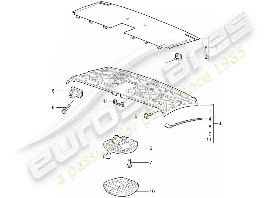 porsche 2005 (997-1) marco superior diagrama de piezas