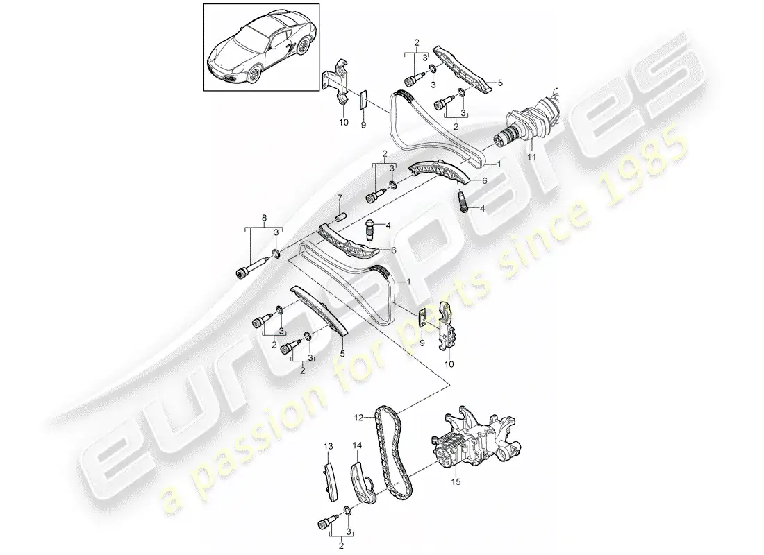 porsche 2012 (987 cayman) control de válvula diagrama de piezas