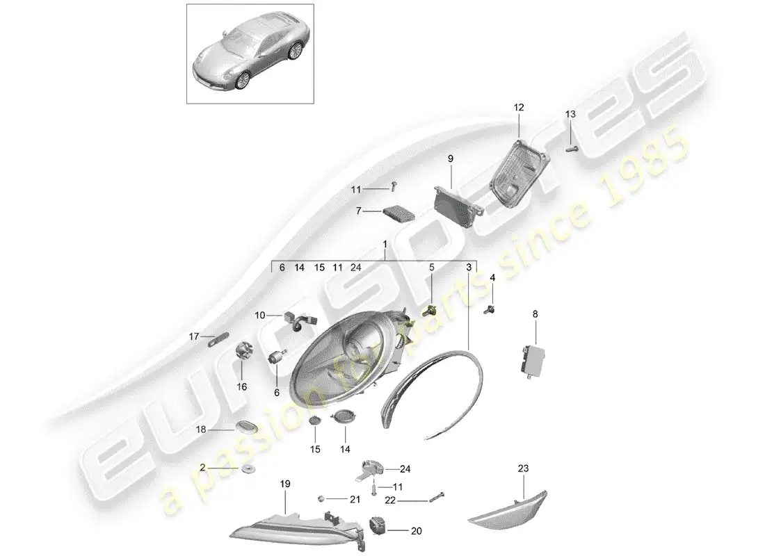 porsche 2020 (991-2) lámpara de cabeza diagrama de piezas