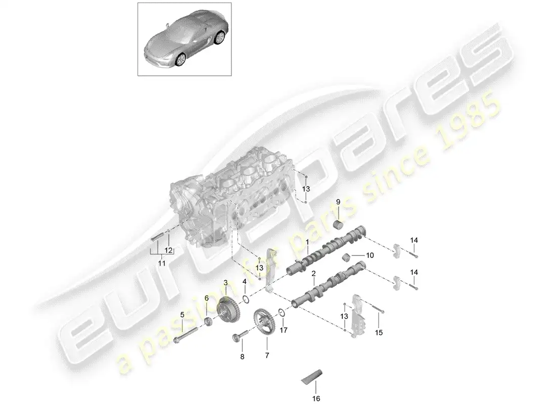 porsche 2016 (981 boxster spyder) árbol de levas diagrama de piezas