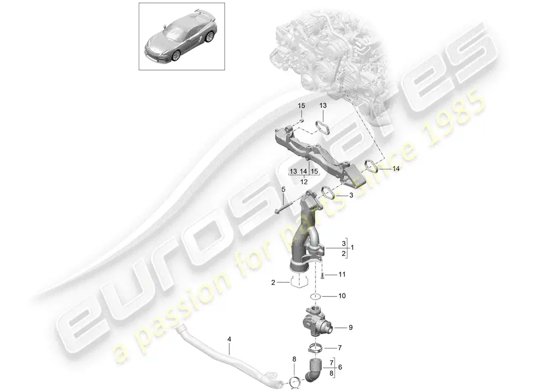 porsche 2016 (981 cayman gt4) diagrama de piezas del sub-marco
